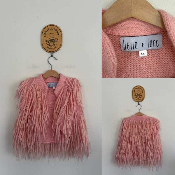 Bella + Lace pink shaggy vest Sz 5-6 as new