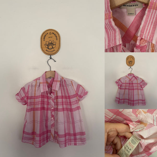 Burberry pink house check blouse Sz 2 EUC/VGUC