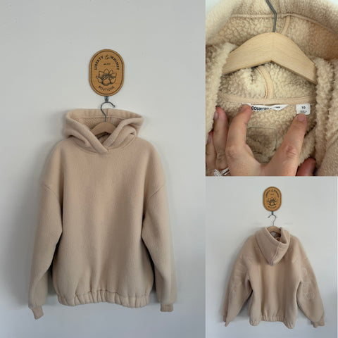 Country Road beige teddy bear hoodie with logo across shoulders Sz 10 EUC worn twice