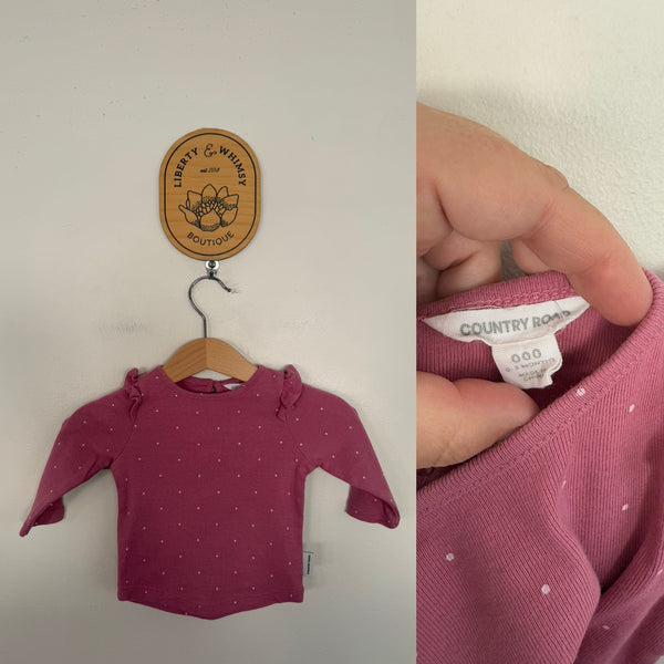 Country Road l/s pink Henley top Sz 000 VGUC