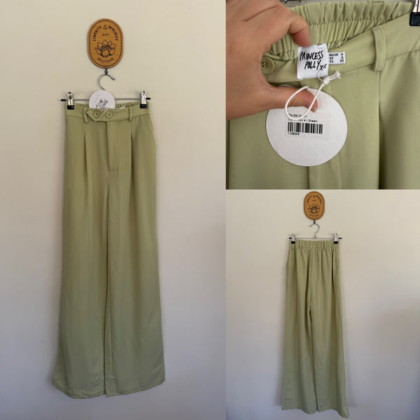 Princess Polly green “Tia” pants Sz 4 NWT