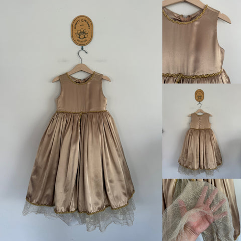 Handmade gold satin full skirt dress Sz 4-5 as new however see item description