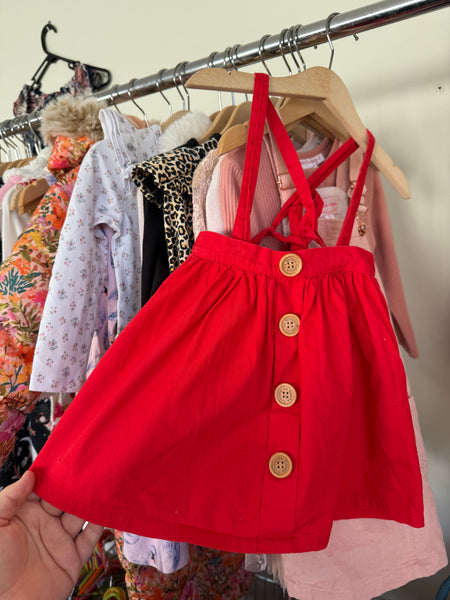 La Sienna red suspender skirt Sz 4 EUC