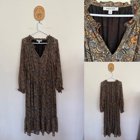 Preview l/s Paisley print dress Sz 18 RRP $60 as new