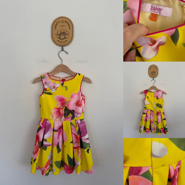 Baker by Ted Baker yellow floral dress Sz 18-24m as new however small section has been reattached to zip as pictured