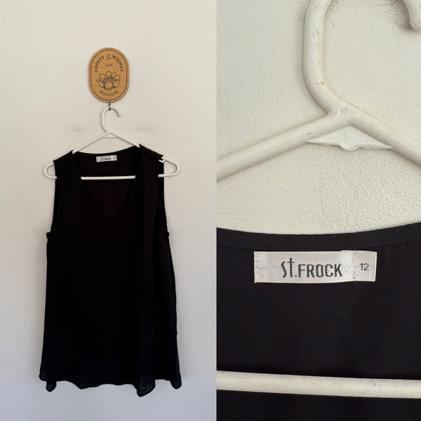 St Frock black v-neck top Sz 12 as new