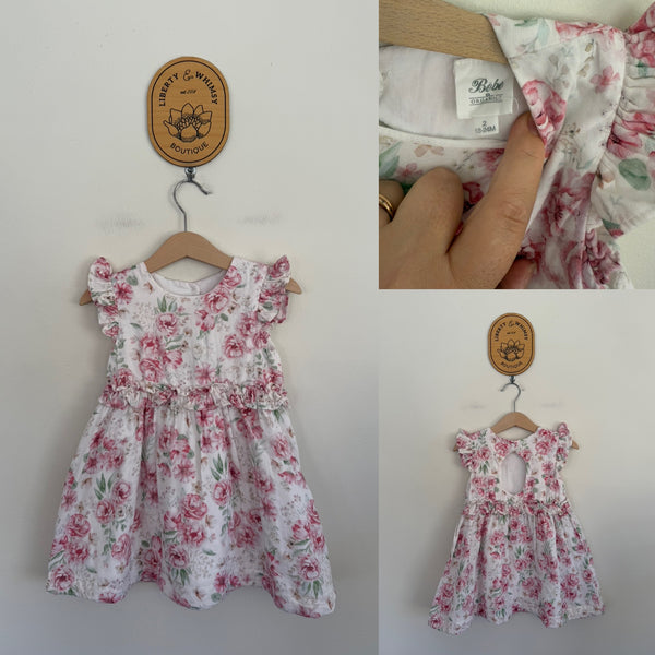 Bebe floral ruffle sleeve dress Sz 18-24m EEUC