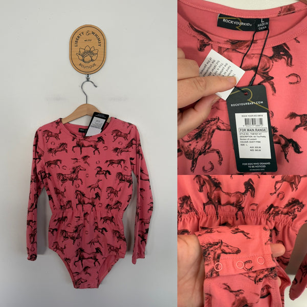 Rock Your Baby All the Pretty Horses l/s leotard Sz L (approx 6-8) NWT