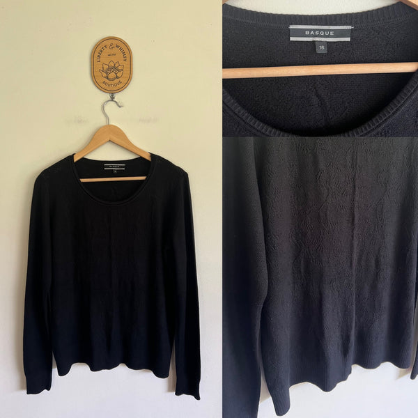 Basque black textured knit top Sz 16 as new