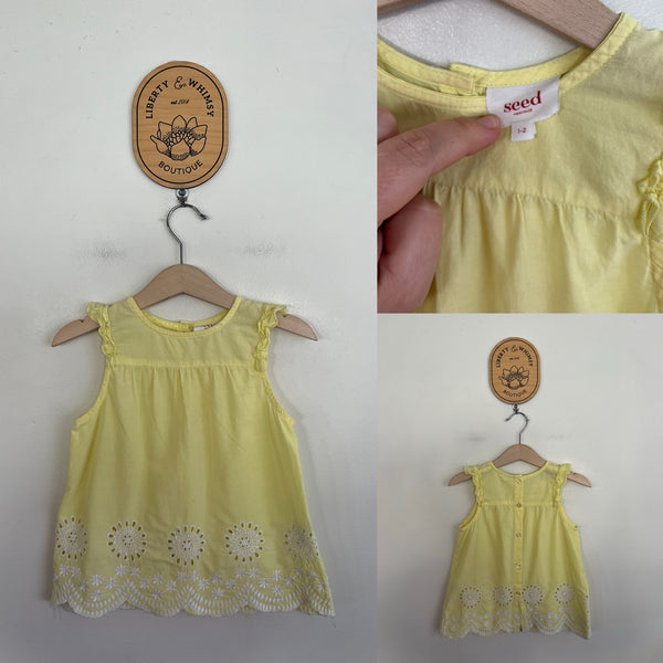 Seed yellow embroidered top/tunic Sz 1-2 EUC