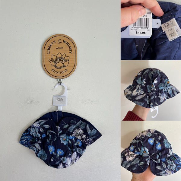 Bebe liberty print stately bouquet navy sun hat Sz XXS (000) NWT