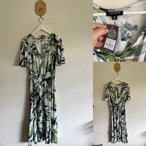 Autograph Botanical Greens flutter sleeved dress Sz 16 RRP $99.99 NWT