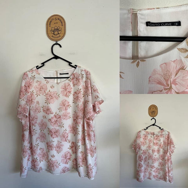 Tokito Curve s/s pink/white floral top Sz 18 as new (washed) – Liberty ...
