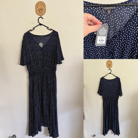 Autograph spot smocked waist dress Sz 16 RRP $99.99 but I paid an extra $20 to have the buttons sewn/closed down the front as the dress was gape-y without it NWT