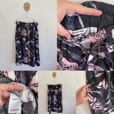 Country Road grey soft linen floral maxi skirt Sz 12 EUC - see item description